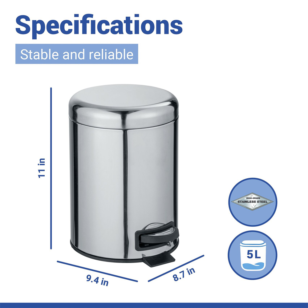 Wenko Leman 5 Litre Pedal Bin - Shiny Stainless Steel