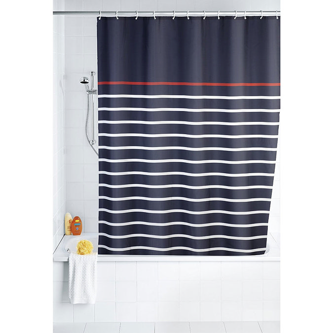 Wenko Marine Polyester Shower Curtain - W1800 x H2000 - Blue - 20965100 Profile Large Image