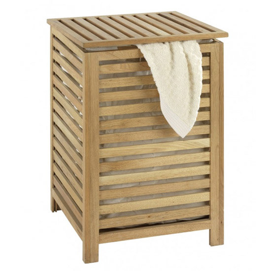 Wenko Norway Laundry Bin w/ Cotton Wash Bag - Walnut Wood - 18620100 Large Image