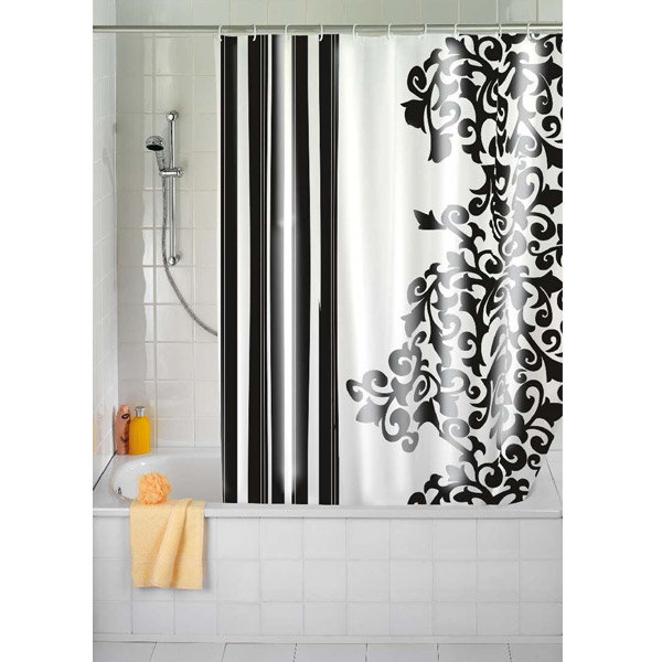 Wenko Ornamento Nero Polyester Shower Curtain - W1800 x H2000mm - 19222100 Large Image