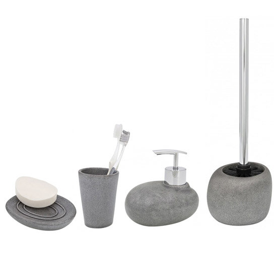 Wenko Pebble Stone Grey Bathroom Accessories Set Large Image