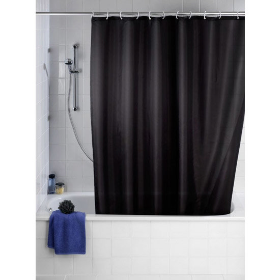 Wenko Plain Black Polyester Shower Curtain - W1800 x H2000mm - 20043100 Large Image