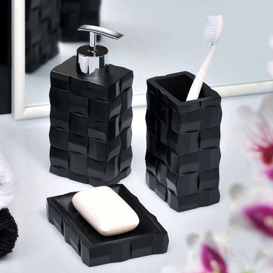 Wenko Relief Bath Accessories Set - Black Large Image