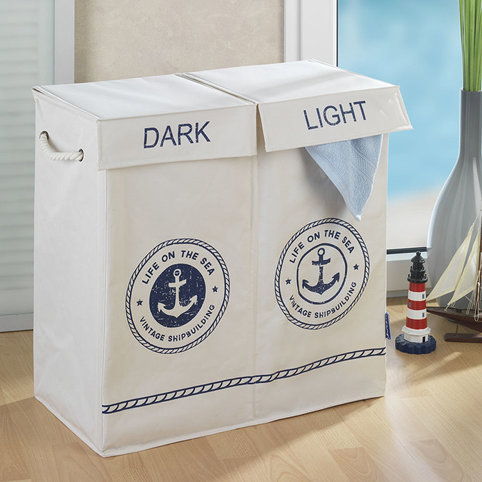 Wenko Sylt Maritime Design Double Laundry Bin Profile Large Image