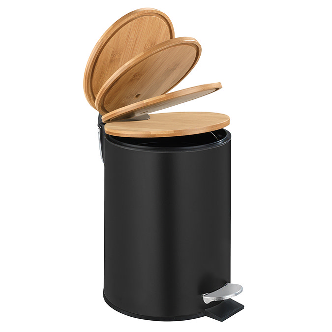 Wenko Tortona 3L Pedal Bin with Bamboo Lid - Black