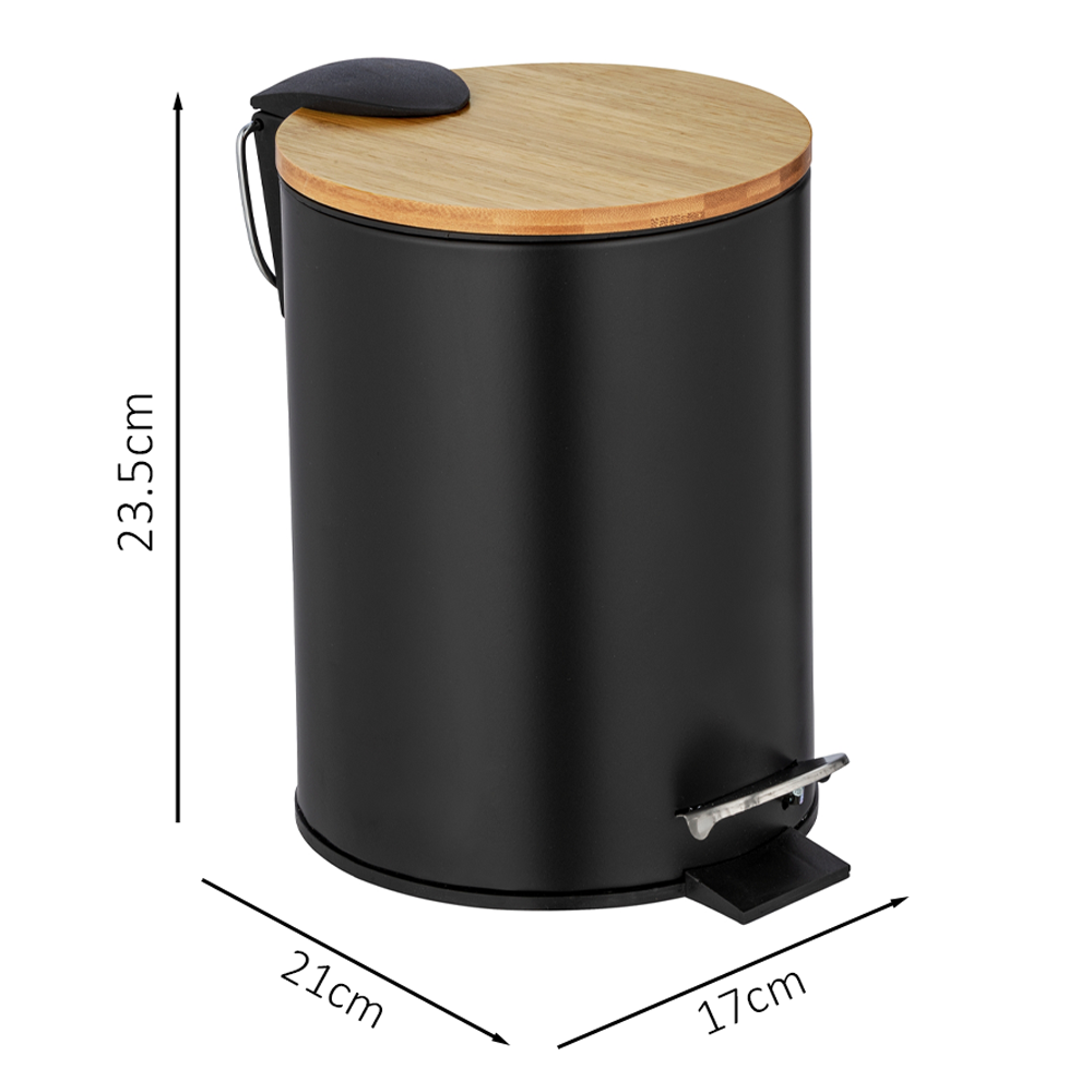 Wenko Tortona 3L Pedal Bin with Bamboo Lid - Black