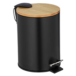 Wenko Tortona 3L Pedal Bin with Bamboo Lid - Black
