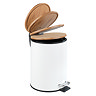 Wenko Tortona 3L Pedal Bin with Bamboo Lid - White