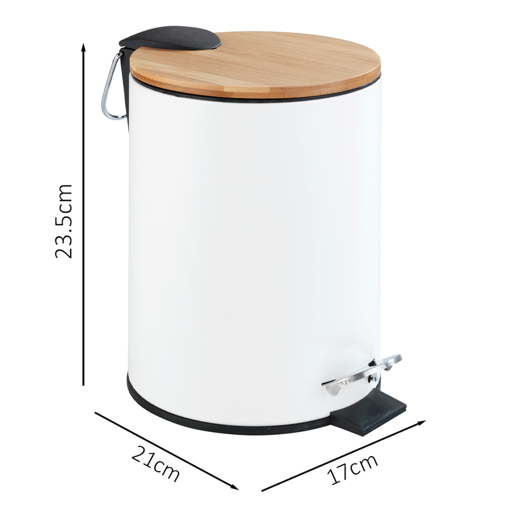 Wenko Tortona 3L Pedal Bin with Bamboo Lid - White