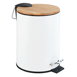 Wenko Tortona 3L Pedal Bin with Bamboo Lid - White