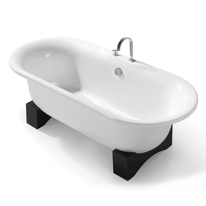 Wentwood 1700 x 800mm Modern Double Ended Freestanding Bath with Dark Wood Base Large Image