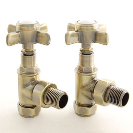 Westminster Crosshead Radiator Valves (pair) - Angled - Antique Brass Large Image