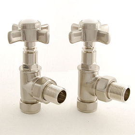 Westminster Crosshead Radiator Valves (pair) - Angled - Satin Nickel Large Image