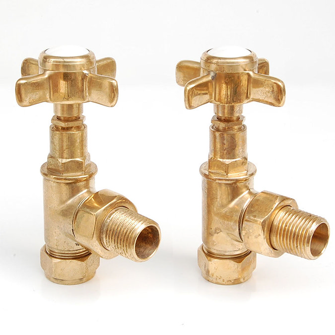 Westminster Crosshead Radiator Valves (pair) - Angled - Un-Lacquered Brass Large Image