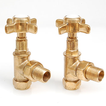Westminster Crosshead Radiator Valves (pair) - Angled - Un-Lacquered Brass  Profile Large Image