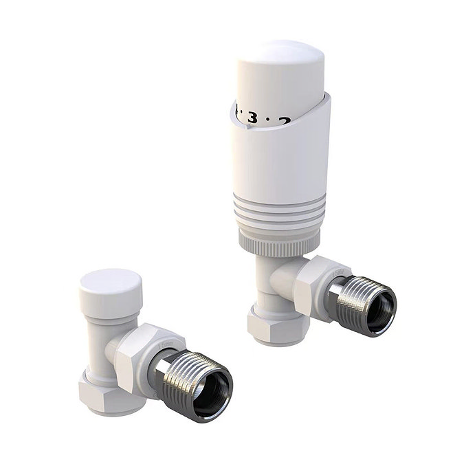 White Angled Modern Thermostatic Radiator Valves Large Image