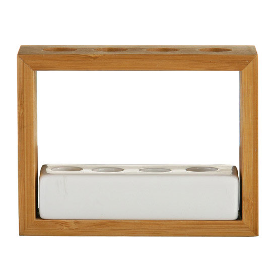 White Dolomite with Bamboo Stand Toothbrush Holder - 1601314 Large Image