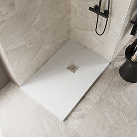 Imperia 1200 x 800mm White Slate Effect Rectangular Shower Tray with Chrome Waste