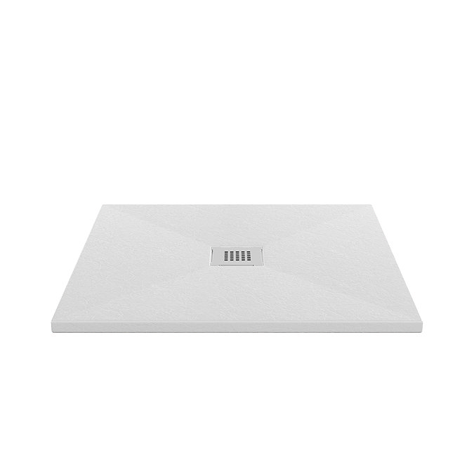 Imperia 800 x 800mm White Slate Effect Square Shower Tray with Chrome Waste