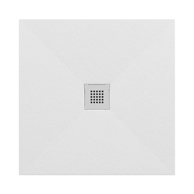 Imperia 800 x 800mm White Slate Effect Square Shower Tray with Chrome Waste