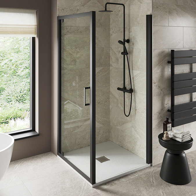 Imperia 800 x 800mm White Slate Effect Square Shower Tray with Chrome Waste