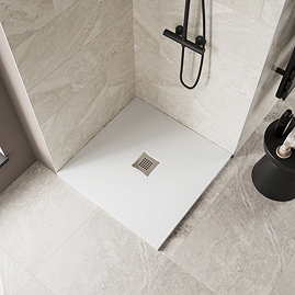 Imperia 800 x 800mm White Slate Effect Square Shower Tray with Chrome Waste