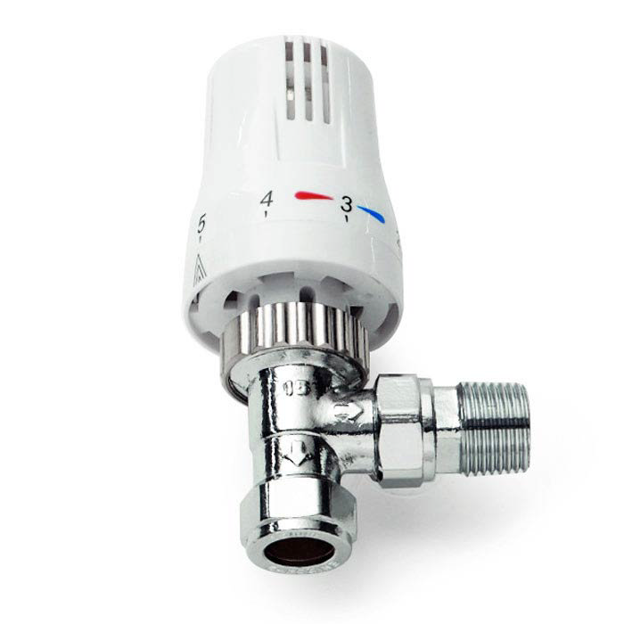 White Thermostatic Radiator Valve - 15mm Angled TRV  Large Image