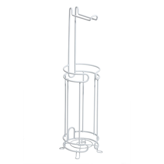 White Wire Freestanding Toilet Roll & Spare Paper Holder Large Image