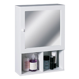 White Wood Wall Cabinet with 2 Compartments and Mirrored Door - 2401408 Large Image