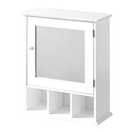 White Wood Wall Cabinet with 3 Compartments and Mirrored Door - 2401451 Medium Image