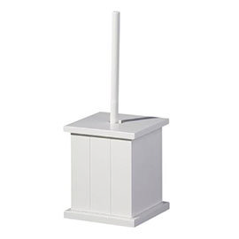 White Wooden Toilet Brush Holder with Brush - 1600958 Medium Image