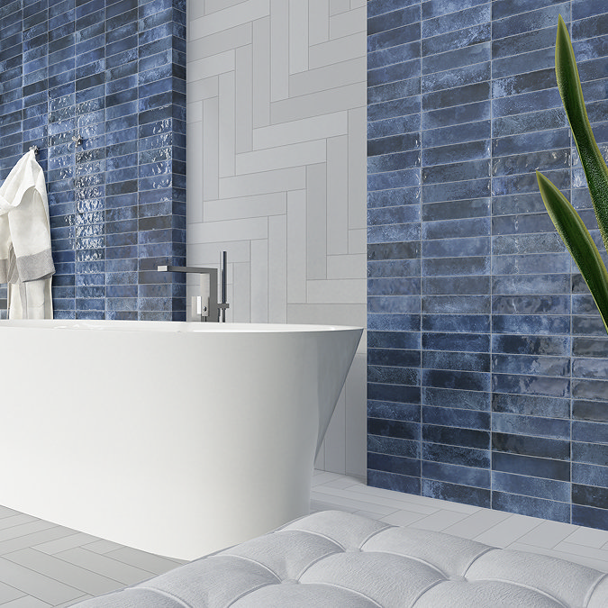 Willaton Rustic Blue Gloss Wall Tiles 65 x 250mm