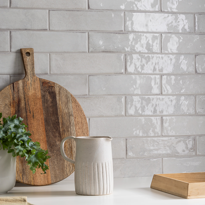 Willaton Rustic White Gloss Wall Tiles 65 x 250mm