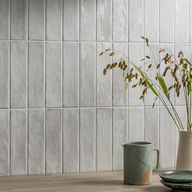 Willaton Rustic White Gloss Wall Tiles 65 x 250mm