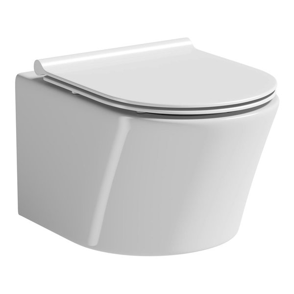 Wirquin Initio 1m Wall Hung WC Frame Inc. Chrome Plate + Toilet with Slim Soft Close Seat