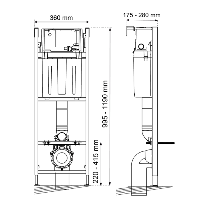 Wirquin Initio 1m Wall Hung WC Frame Inc. Chrome Plate + Toilet with Slim Soft Close Seat