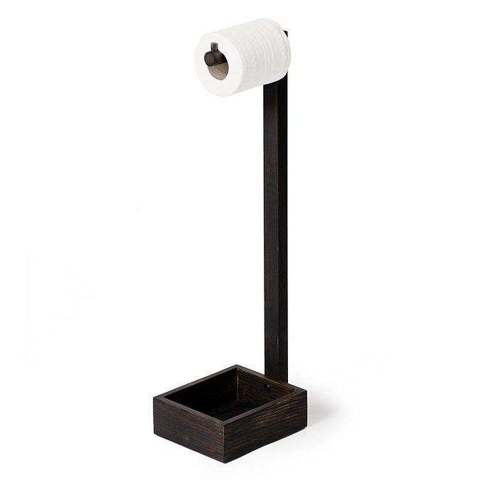 Wooden Freestanding Toilet Roll Holder Dark Oak Large Image