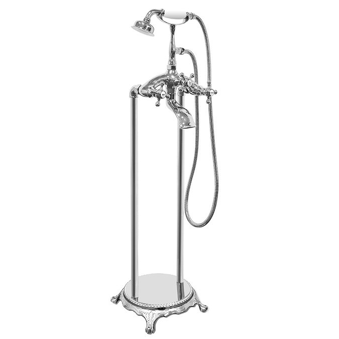 Wordsworth Traditional Chrome Freestanding Bath Shower Mixer Tap with Lion Paw Plinth Large Image