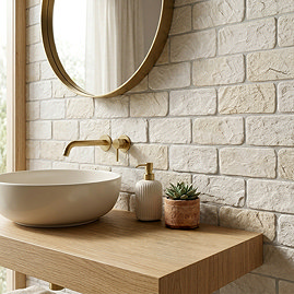 Wyndhurst White Cobble Stone Effect Anti-slip Wall and Floor Tiles 113 x 226mm