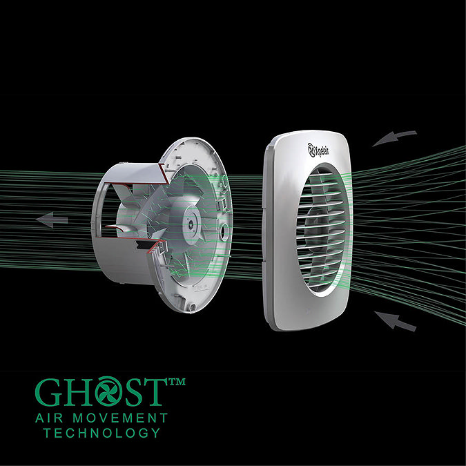 Xpelair DX100HTS Simply Silent 4" Square Bathroom Extractor Fan with Humidistat, Timer & Wall Kit - 