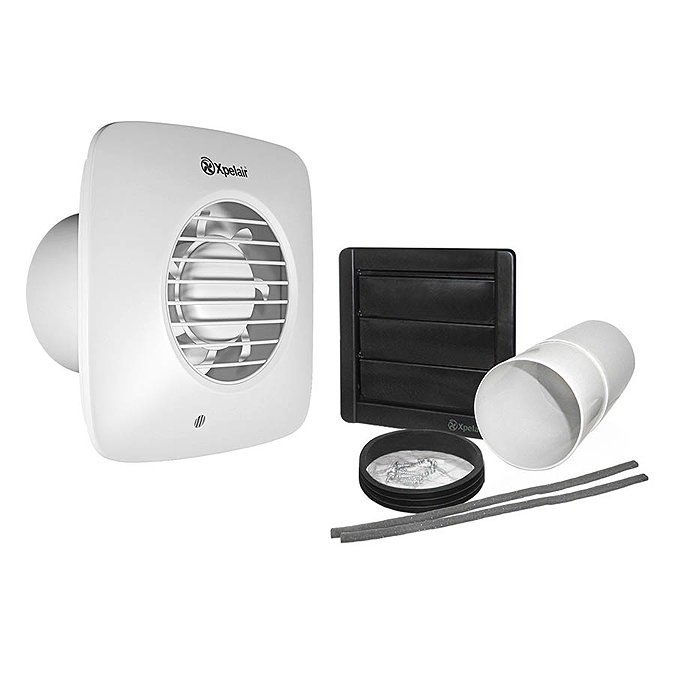 Xpelair DX100HTS Simply Silent 4" Square Bathroom Extractor Fan with Humidistat, Timer & Wall Kit -