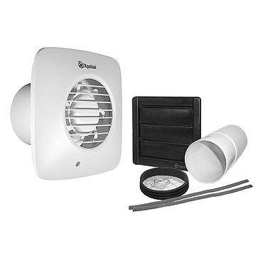 Xpelair DX100HTS Simply Silent 4" Square Bathroom Extractor Fan with Humidistat, Timer & Wall Kit - 