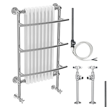 Yale Traditional Wall Hung Towel Rail Radiator (inc. Valves + Electric Heating Kit)