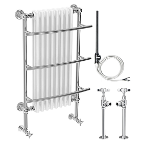 Yale Traditional Wall Hung Towel Rail Radiator (with Valves and Summer Electric Heating Kit)