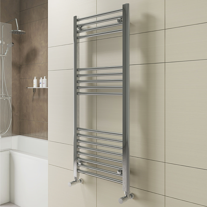 York Flat Heated Towel Rail - W400 x H1200mm - Chrome Profile Large Image