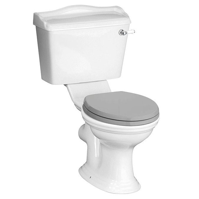 York Traditional Close Coupled Toilet + Stone Grey Soft Close Seat Large Image