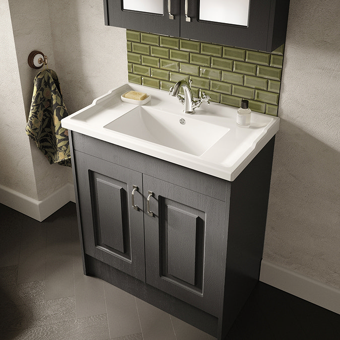 York Traditional Dark Grey Bathroom Basin Unit (820 x 470mm)  Feature Large Image