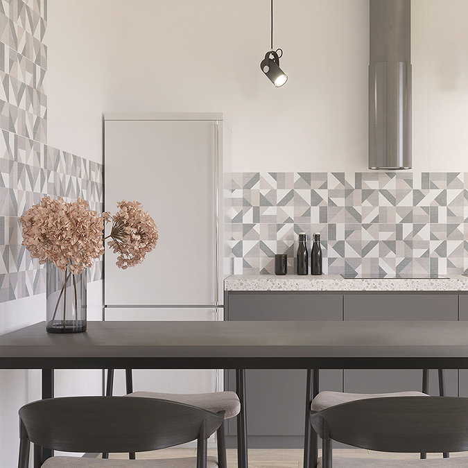 Zion Geo Ivory Wall Tiles - 300 x 600mm Feature Large Image